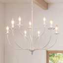 French Country Chandelier, 9-Light Antique White Farmhouse Chandelier, 2-Tier Candle Modern Farmhouse Chandeliers for Dining Room Living Room Bedroom Foyer