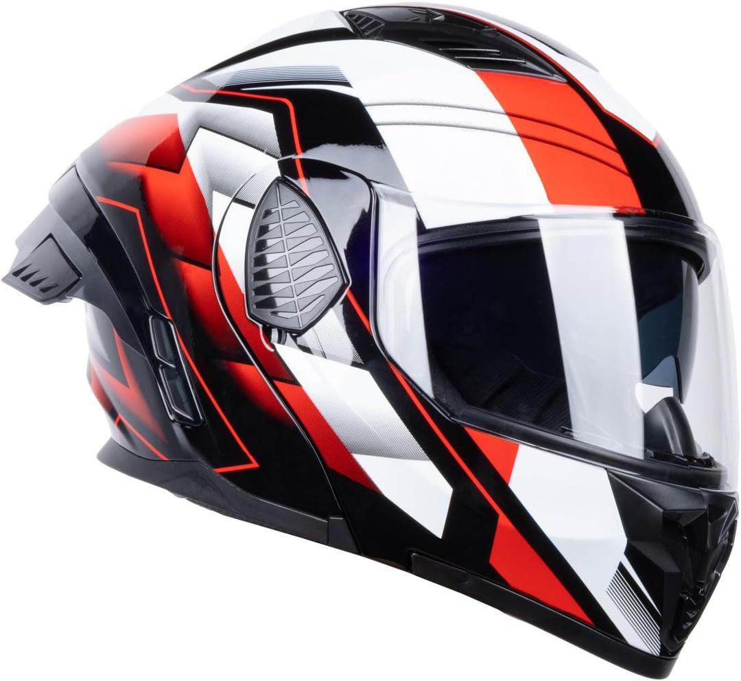 Full Face Modular Motorcycle Helmets Dual Visor Flip up DOT Approved Racing Street Bike Motocross Helmet for Adults (Large)
