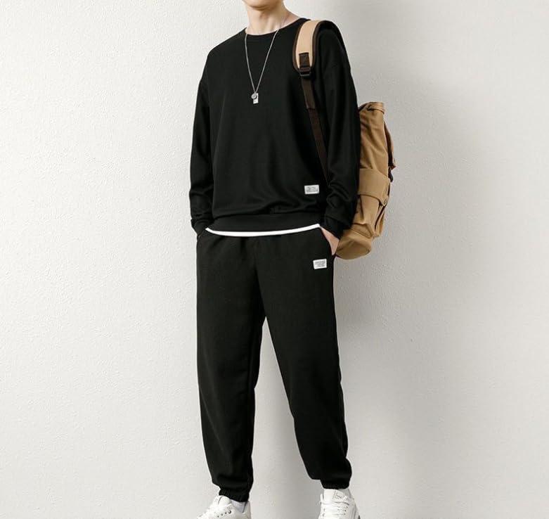 Men's 2-Piece Knit Loungewear Set Long Sleeve Top Drawstring Jogger Pants Faux Two-Tone Trim Soft Fabric Relaxed Fit for Casual Daily Lounging Errands 5XL