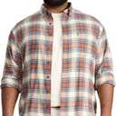 Izod Men's Big and Tall Stratton Flannel Long Sleeve Stretch Button Down Shirt (3X-Large Big, Ginger Bread Blue Plaid)