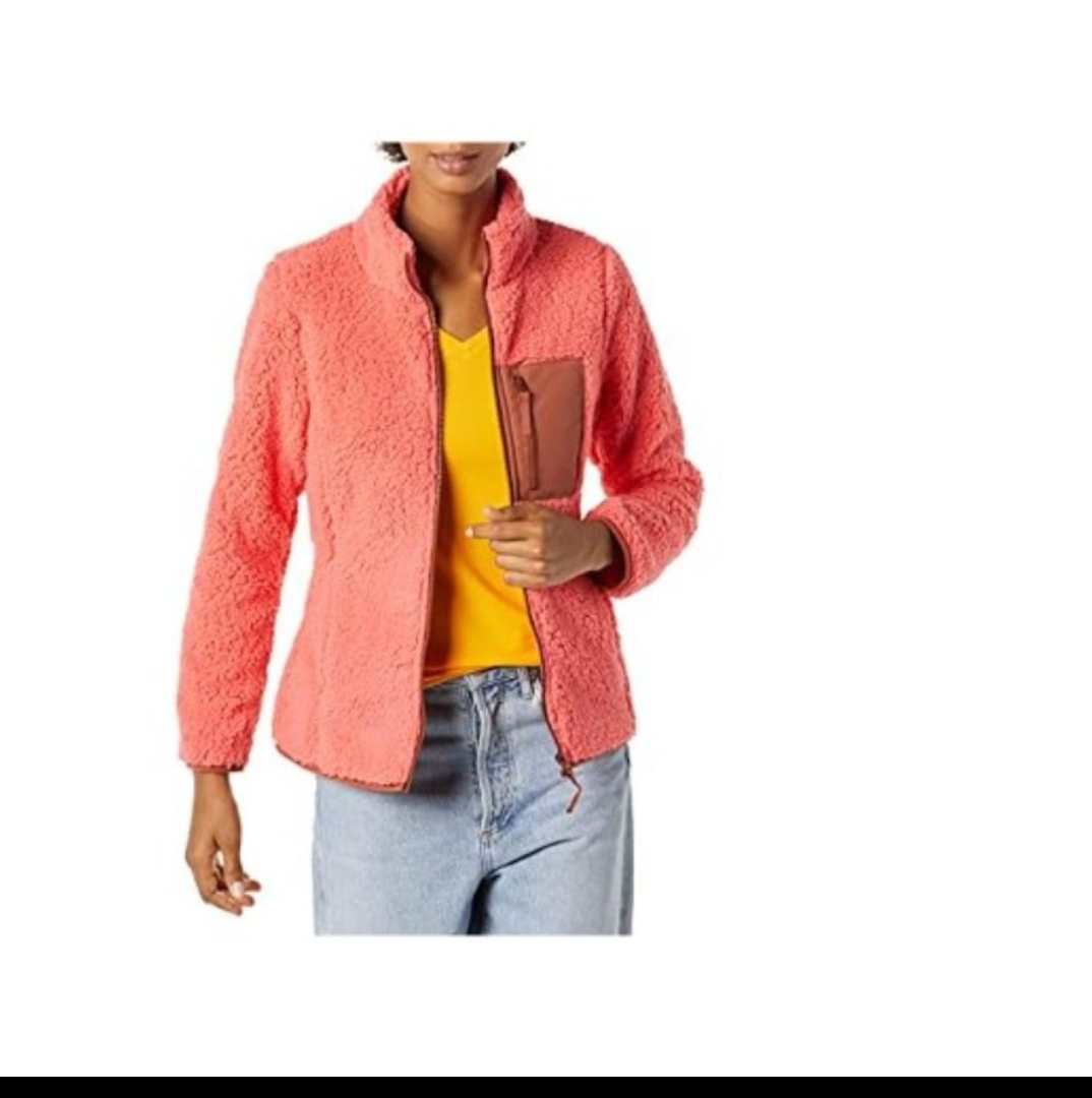 Essentials Women's Sherpa Long-Sleeve Mock Neck Full-Zip Jacket with Woven Trim XXL (Small, 2 Pack)