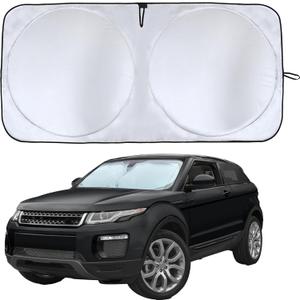 EcoNour Windshield Sun Shade with Mirror Cut | Foldable 240T Polyester Car Sun Shade for Heat, and UV Rays | Windshield Sunshade for Front Window Sun Block and Interior Cooling | Large (64" x 34")