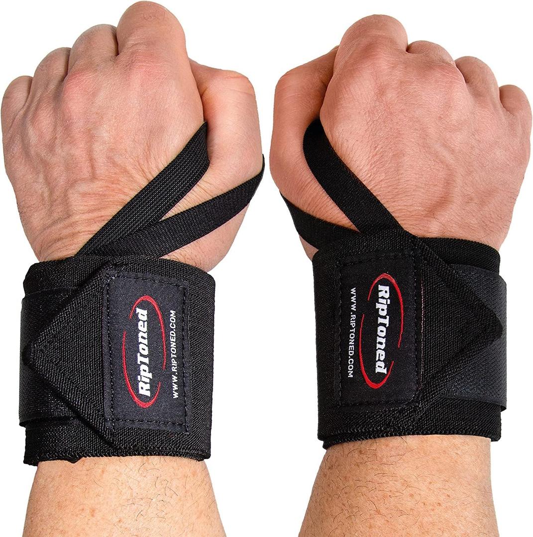 Rip Toned 18" Stiff Wrist Wraps for Maximum Support – Adjustable & Machine-Washable Wrist Straps for Weightlifting & Heavy Workouts – USPA Approved for Men & Women – Black (Stiff Fit)