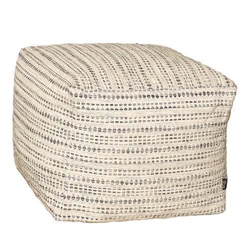 Chardin home Unstuffed Ottoman, Cozy & Bohemian Pouf Covers, Hand Crafted Casual Seating, Footrest, Square Floor Pillow for Home, Office, Bedroom, Living Room, 16.5" x 16.5"x 12.9", Black-Off White