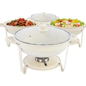 White Chafing Dishes for Buffet, [Game Changer Maifanite-Coated] Round Chafing Dish Buffet Set of 4Pack, Buffet Servers & Warmers, 5QT Food Warmers for Parties Wedding Birthday Catering Church Events