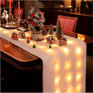 71 X 18 Inches Christmas LED Snow Blanket with Lights, Fake Snow Blanket for Christmas Village Display, Table, Tree