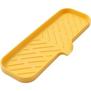 Silicone Bathroom Soap Dishes with Drain Spout-Bathroom and Kitchen Sink Organizer,Sponge Holder,Dish Soap Tray,Perfect for Dispenser,Scrubber,Bottle,Cup on Sink or Counter-Yellow 12"4"