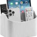 PU Leather Remote Control Holder, 360 Degree Rotating Desk Organizer Storage Table Remote Caddy, Spinning Bedside Organizer Nightstand Organizer for Desktop Office Home (White)