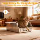 Stainless Steel Cat Litter Box with High Sides,Jumbo XL Extra Large Metal Kitty Litter Pan,Low Entry Cat Box for Indoor Kittens & Big Cats,Non Sticky,Non-Slip Bottom,Easy to Clean (L)