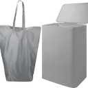 Foldable Laundry Hamper with Lid & Laundry Bag with Drawstring,Portable Laundry Basket with Easy Carry Handles,Clothes Hamper Space Saving Organizer for Bathroom,Bedroom,College Dorm,RV,Grey