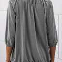 Grlasen Women's Solid Crew Neck T Shirt Blouse Cotton Half Sleeve 3/4 Sleeve Casual Loose Pleated Basic Tops (Gray, S)