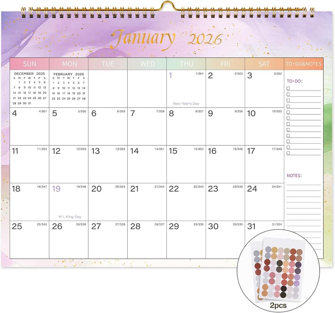 5 x Lbylyhxc 2026 Calendar - Use Now to December 2026 -18 Monthly Wall Calendar 2026, 11 x 8.5 Inches.Thick Paper with Julian Dates and Block for New Year and Christmas Presents (Wall Calendar 2025-2026 Colorful)