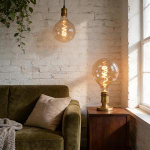 G125/G40 Large Vintage Oversized LED Edison Bulb Amber Glass 2200K Warm White Dimmable Light Bulb,6W E26 Base Antique Bulb for Pendant Lights & Floor Lamps (2 Pack)