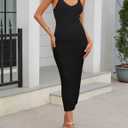 MEROKEETY Womens Summer Bodycon Knit Midi Dress 2026 Spring Beach Vacation V Neck Casual Sleeveless Ribbed Sweater Dresses (Black, S)