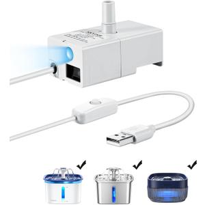 Veken Replacement Pump for 50oz and 95oz Pet Fountain Cat Water Fountain Dog Water Dispenser Ultra Quiet Long Lifespan Water Pump, USB Cable, LED Lights