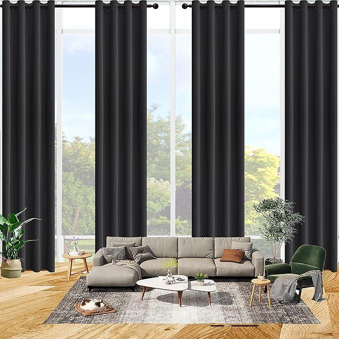 Qiseca Extra Long Curtains High Ceiling Drapes 204 inch Length 17Ft for Living Room, Tall Windows Custom Made 2 Story Blackout Curtains for High Living Room Bedroom Loft Theater 1 Panel, Black
