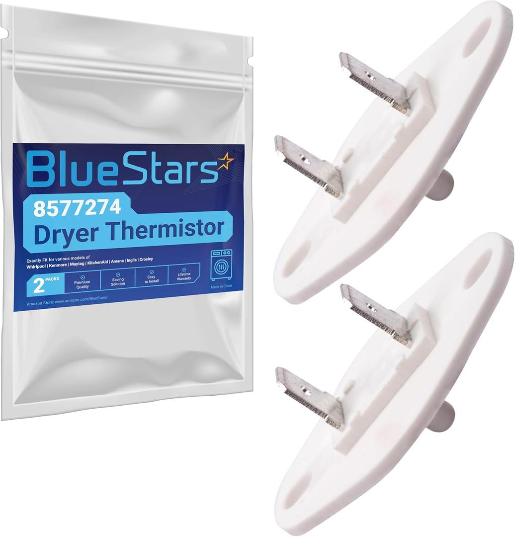 BlueStars Upgraded 2-Pack 8577274 Dryer Thermistor Replacement Part - Compatible with Whirlpool Kenmore KitchenAid Dryers - Replaces 3976615 AP3919451 WP8577274 3390292