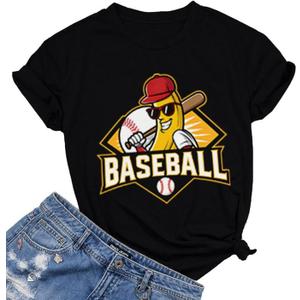 Womens Baseball Shirt Game Day Shirts Baseball Team Shirt Funny Fan Short Sleeve Tee (Black, L)