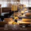 Gold Cordless Table Lamp, Touch Rechargeable Lamps for Nightstand Bedroom, Living Room, Portable Battery Operated Desk LED Lamp, 3 Color Dimmable, Flower Pattern Lampshades, for Patio, Dining