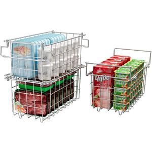 Freezer Organizer Bins - Fit 10 to 20 Cu.FT Deep Freezer, Stackable Chest Freezer Organizer Sort Frozen Food and Easily Get with Handle, 2 Pack + 1 Pack Chest Freezer Bins
