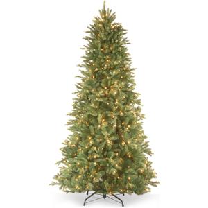 National Tree Company 6.5 ft Pre-Lit Tiffany Fir Slim Artificial Christmas Tree, 500 Clear Lights, 1,462 Tips, Includes Stand, Green