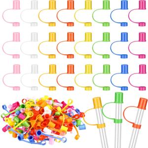 120 Pcs Straw Cover Cap Reusable Straw Tips Fit 9.5 mm Drinking Lids Colorful Protect Toppers for Tumblers Dust Proof Plastic for Traveling Picnicking Fitness Summer Party Accessories, 8 Colors