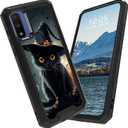 for Moto G Play 2023/G Pure/G Power 2022 Case for Motorola G Play 2023/G Pure/G Power 2022 Phone Case Dual Layer Heavy Duty Shockproof Rugged Protective Phone Case,Black Cat with Witchs Hat