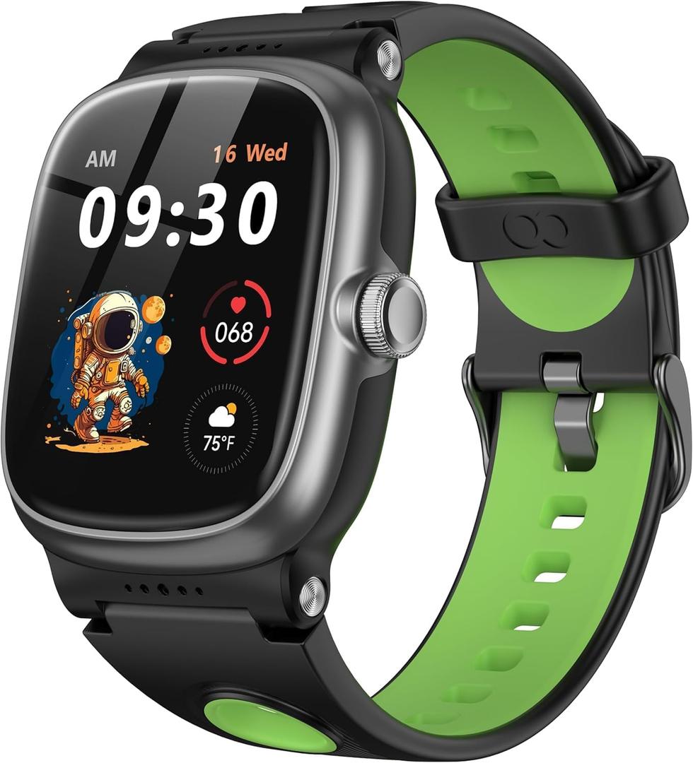 Smart Watch for Boys Girls with Sleep | Health | Activity Tracker, Games, Alarm, IP68 Waterproof Kids Fitness Watch with Pedometer, Family Account, Toys Gifts for Kids Aged 4-16 (Green/Jet Black)