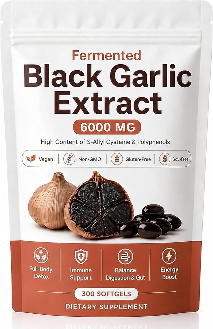 Estella Fermented Black Garlic Extract Softgel, 90-Day Matured with S-Allyl Cysteine, Odorless Garlic Supplement for Daily Digestive Balance, Immune & Antioxidant Support, Vegan, 300 Capsules