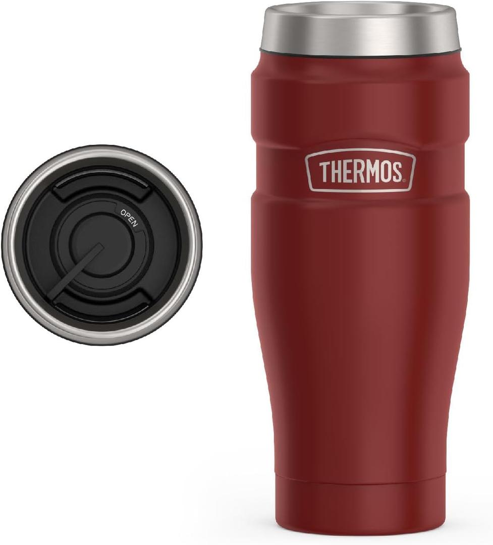 THERMOS Stainless King Vacuum-Insulated Stainless Steel Tumbler - 16oz, Rustic Red - Insulated Coffee Tumbler for Hot & Cold Drinks - Leak-Proof & Sweat-Proof for Commuting & Traveling