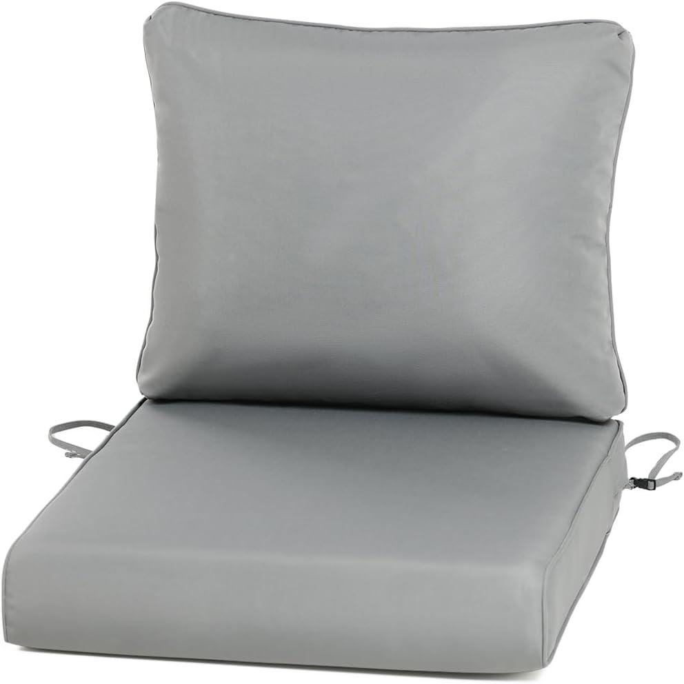BPS 25x25 Inch Outdoor Deep Seat Cushions Set- Water Resistant with Adjustable Straps & Handles for Patio, Deck, or Garden, Gray