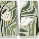 Abstract Boho Sage Green Floral Kitchen Towels Set of 2, 70s Retro Groovy Boho Botanical Dish Tea Towels for Kitchen Decor, Mid Century Modern Hand Towels for Bathroom Decor, 16x24 Inch