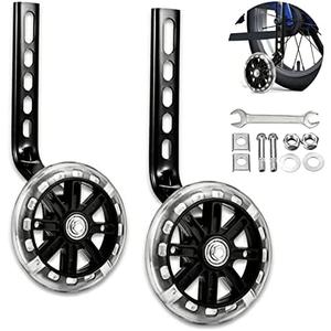 Training Wheels for Children's Bicycle Stabiliser Flash Mute Wheel Bicycle Stabiliser Mounted Kit for 12 14 16 18 20 Inch Bike, 1 Pair (Black)
