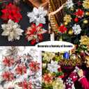 10 Pcs Fake Flowers Poinsettia Artificial Silver and White Flower 5.5" Christmas Tree Ornaments for Spring Easter Home Kitchen Wedding Bouquet Mother's Gift Day Decorations