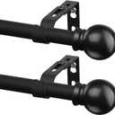 2 Pack Black Curtain Rods for Windows 28 to 48 inch, 5/8 inch Small Cafe Window Curtain Rods, Short Drapery Rod for Bedroom Kitchen (Size30-50 Inch, Matte Black)