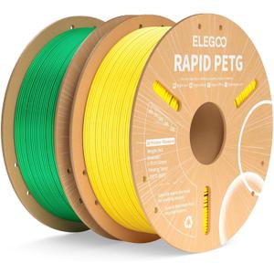 ELEGOO Rapid PETG 3D Printer Filament Bundle 1.75mm Yellow/Green 2KG
30-600mm/s High Speed Printing; Smooth Flow; Strong Layer Adhesion; +/-0.02mm Accuracy; for FDM 3D Printers; 2 x 1kg Spools
