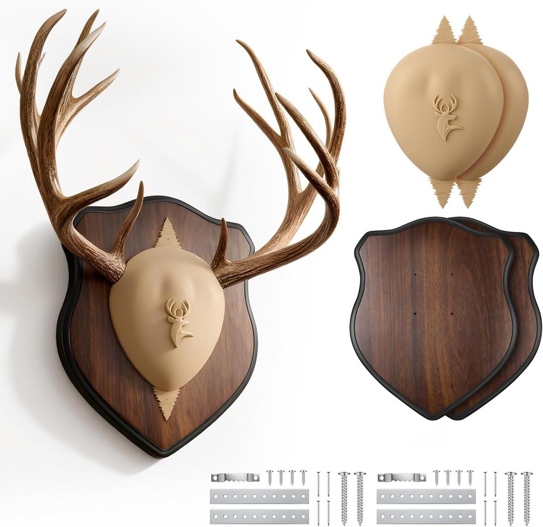 2 Pack Deer Antler Mounting Kit, Wood Plaque Antler Mounting Kit with Silicone Skull Cover, Hardware Included
