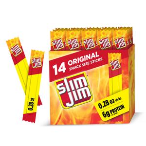 Slim Jim Smoked Meat Sticks, Original Flavor, 6g Protein Per Serving, Snack Size, Halloween Snack, 0.28 oz. (14 Count), BBD 04/21/2026