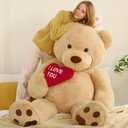 Tezituor Giant Teddy Bear Stuffed Animal 5Ft with Heart, Large Brown I Love You Bear Plush Toys for Kids Gift for Girlfriend