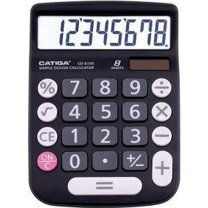 CATIGA Desktop Calculator 8 Digit with Solar Power and Easy to Read LCD Display, Big Buttons, for Home, Office, School, Class and Business, 4 Function Small Basic Calculators for Desk, CD-8185 Black
