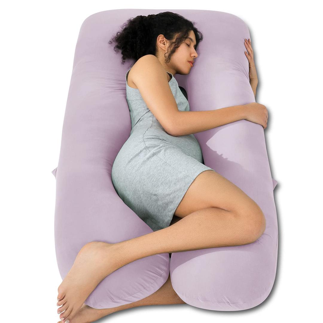 QUEEN ROSE Cooling Pregnancy Pillows, U Shaped Full Body Maternity Pillow for Pregnant Support, Rayon Derived from Bamboo, Buttery Soft, Super Breathable for Hot Sleeper, Purple (55in, Cooling Viscose - Lilac)