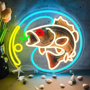 Fishing Neon Sign, Dimmable Fishing Hook Lights Neon for Wall Decor, Fishing Themed LED Neon Light Sign for Fishing Lovers Fishing Gear Store Man Cave Yacht Party Coastal Kitchen Bedroom Boy Presents (Fishing printing)