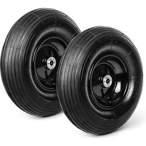 Taifa 13 Inch 2 PCS Rubber Pneumatic Replacement Tires and Wheels 4.00-6 with 5/8'' Axle Bore Hole, Inflated Air Wheel for Wheelbarrow/Wagon/Hand Truck/Trolley/Garden Scooter etc. (13x400-6Air-ribbed-2packs)