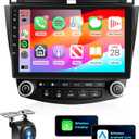 Podofo Car Radio Stereo for Honda Accord 7th 2003 2004 2005 2006 2007 with Wireless Carplay Android Auto, 10.1inch Touch Screen Android Bluetooth Radio with GPS WiFi AHD Backup Camera 2G+64G