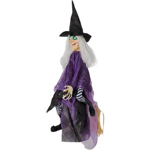 VINGLI Halloween Decor Animatronics Talking Outdoor Decorations with Voice Control Light Up Eyes Kick Legs for Indoor Party Prop and Outdoor Lawn Patio Yard Decor House Garden, 3FT Hanging Witch