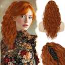 BARSDAR Copper Ponytail Extension - 18 Inch Claw Clip Ponytail Extensions for Women - Curly Wavy Multi Layered Synthetic Fake Clip in Pony Tails Hairpieces Daily Party - Ginger Copper