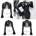 Yyxclotic Women Gothic Crop Top Shirt Y2K Black Bell Sleeve Shawl Cardigan Punk Bolero Shrug (Small)