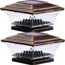 HUYIENO Solar Post Cap Lights Outdoor LED Lighting Deck Fence Cap Light Two Light Modes Warm White/Bright White Suitable for 4x4 Wooden Posts Brushed Copper 2PK
