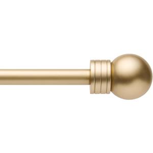 TOWN & COUNTRY BASICS Modern Sphere Single Indoor Curtain Rod and Finial Set, Easy Install Wall Mount, Matte Gold, Adjustable 36”-72”