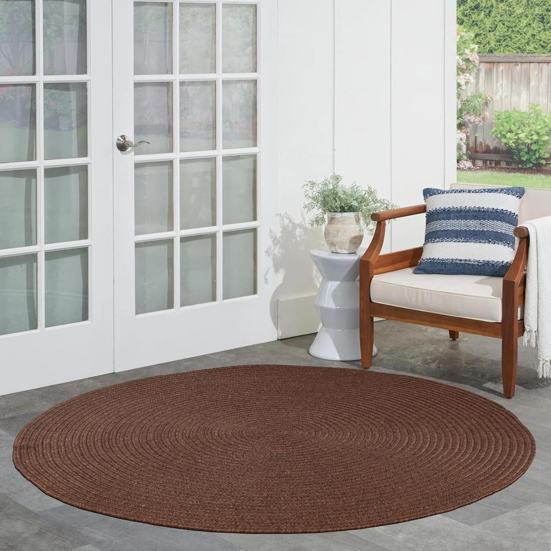 Superior Reversible Braided Indoor/Outdoor Area Rug, 4' Round, Cocoa